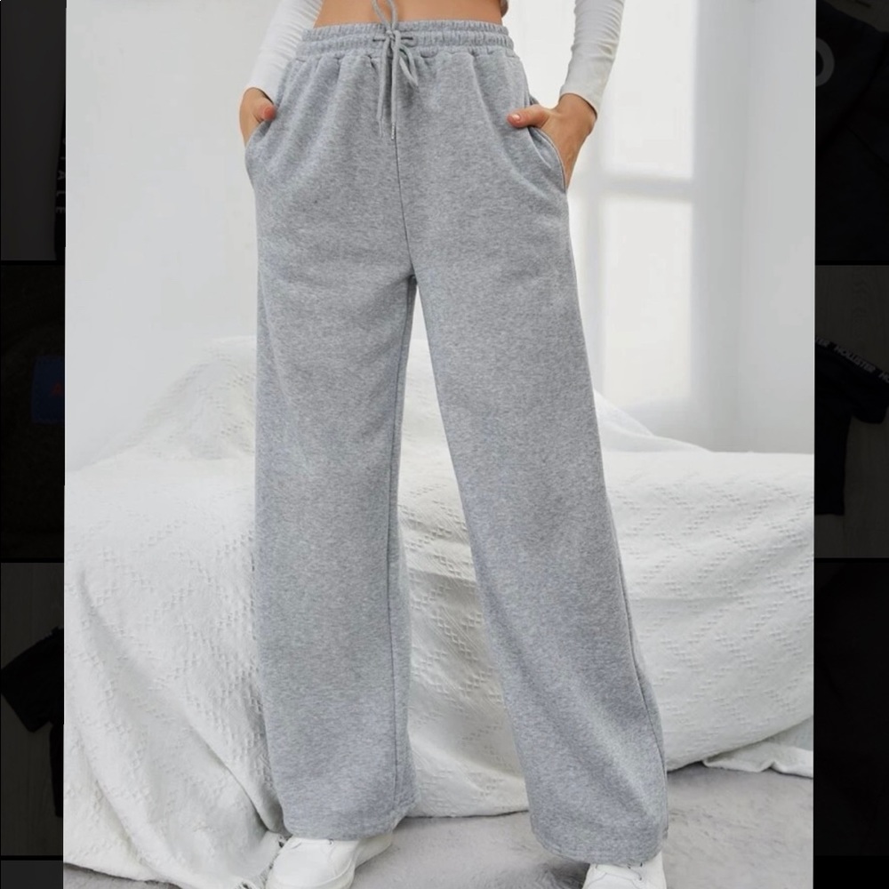 Shein Solid Drawstring Slant Pocket Sweatpants | Light Grey | Small (4)